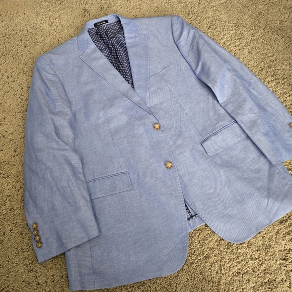 Allen Flusser Light Blue 2 Button Blazer - Picture 2 of 12